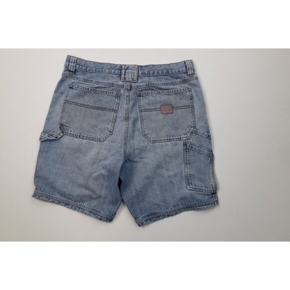 Vtg Columbia Mens 34 Distressed Spell Out Dungaree Above Knee Denim Jean Shorts - Picture 9 of 13